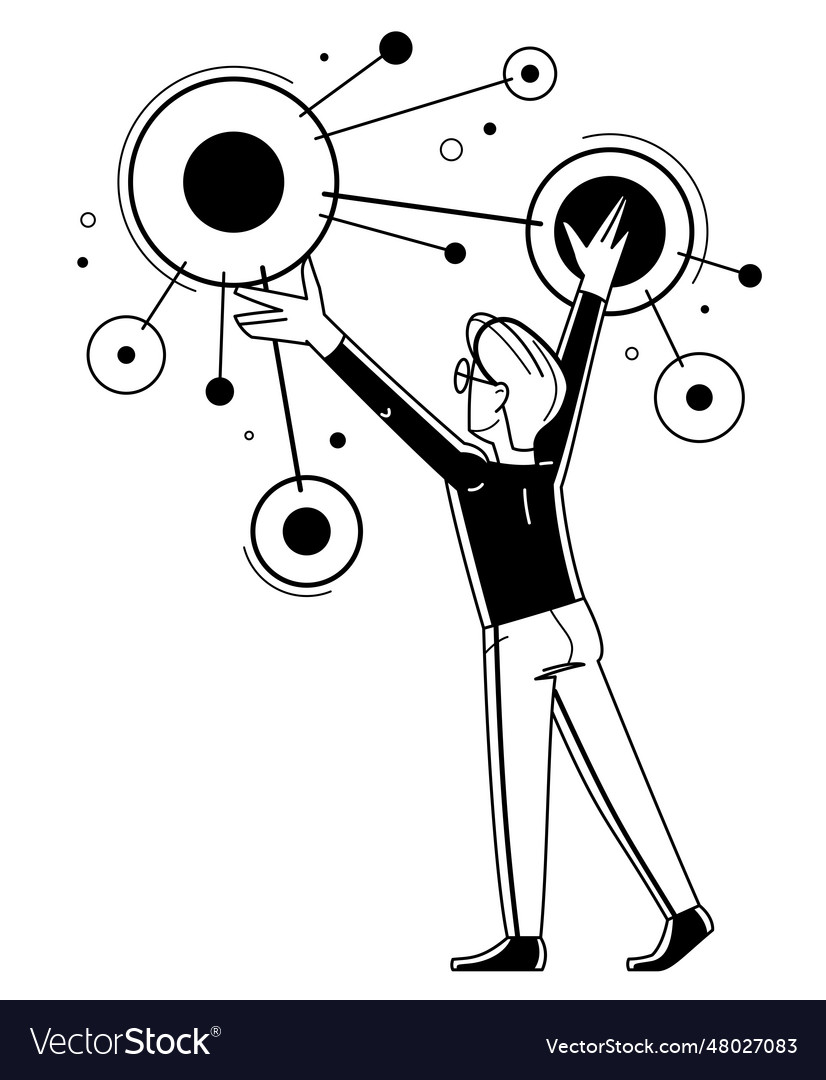 Creative worker doing some job and creating vector image Creative worker doing some job and creating