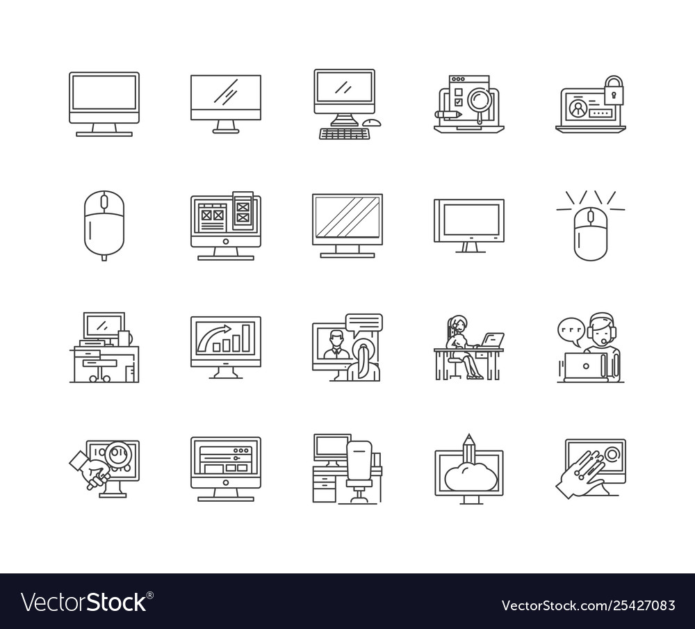 Desktop computer line icons signs set