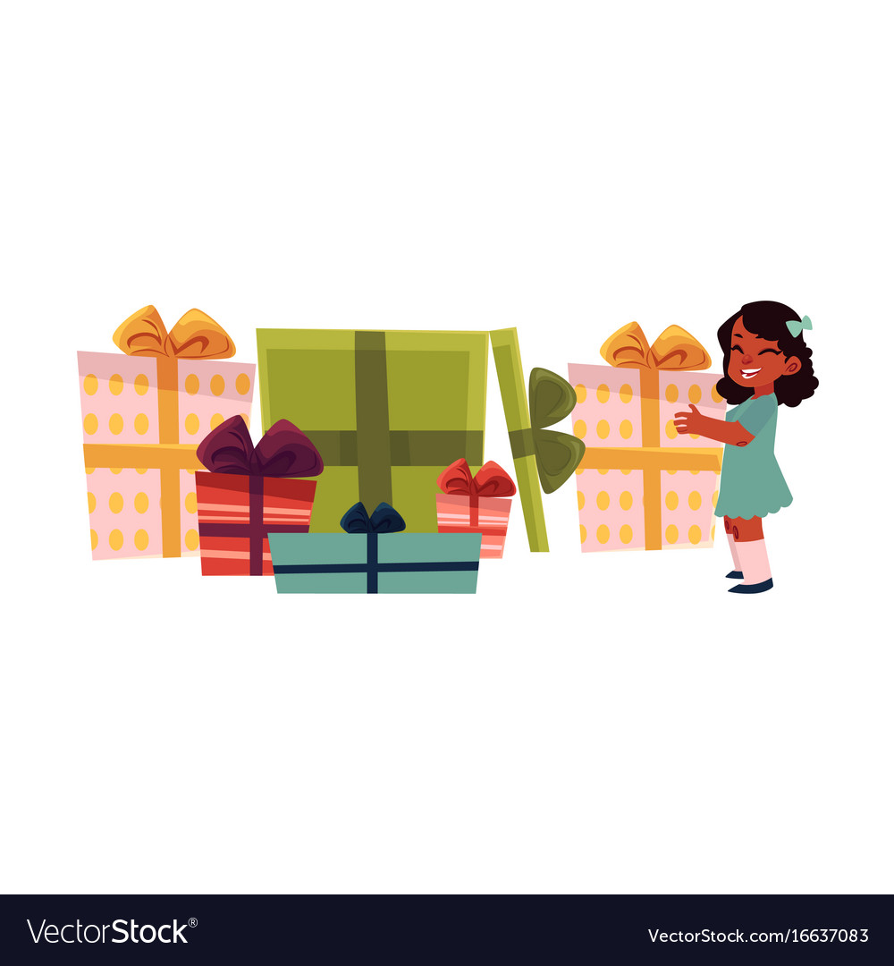 Girl folding holiday present gift boxes