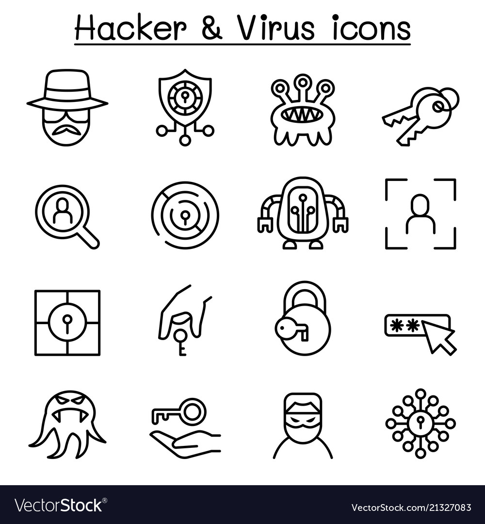 Hacker icon set in thin line style vector image Hacker icon set in thin line style