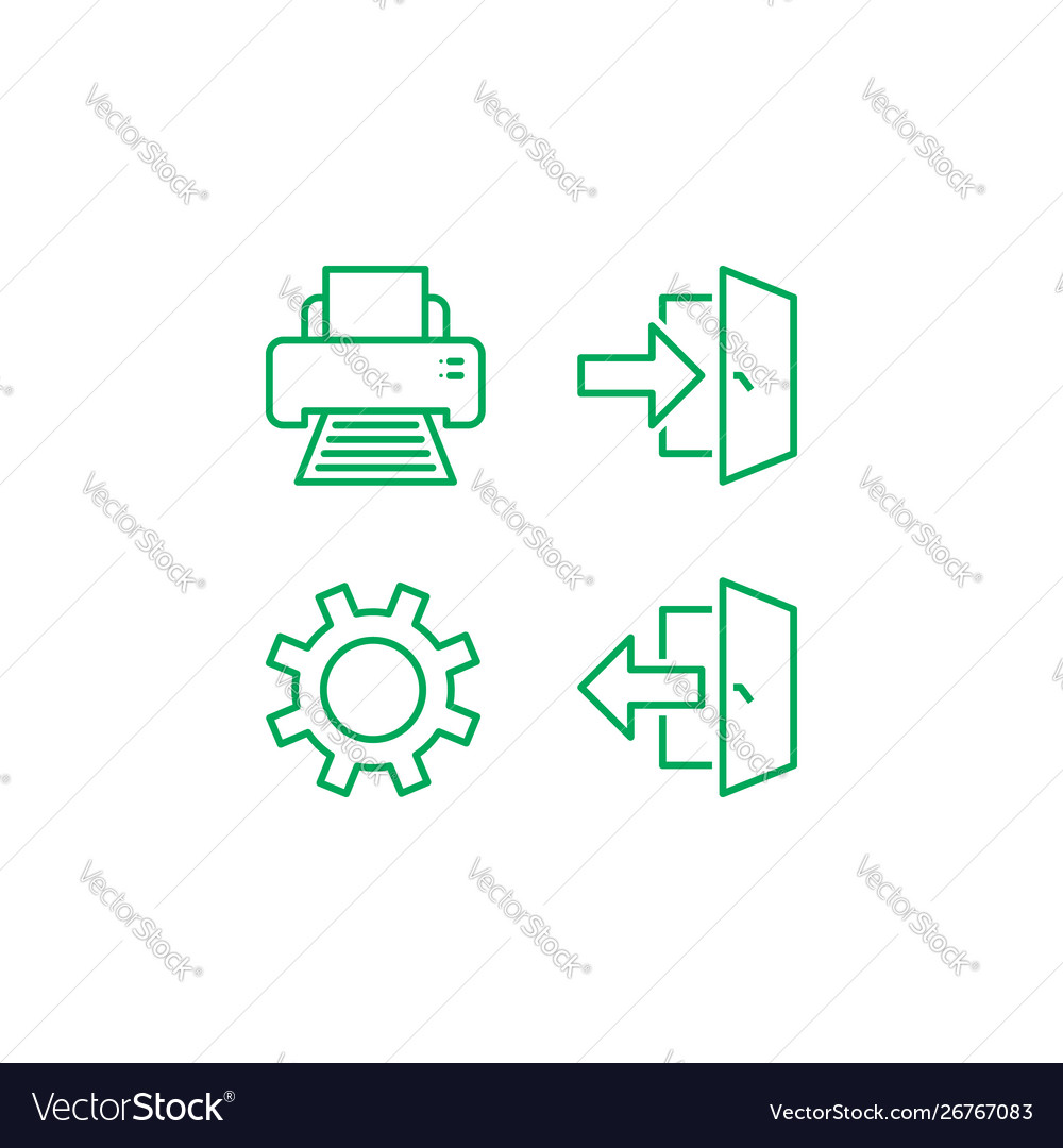 Login logout print and settings icon isolated