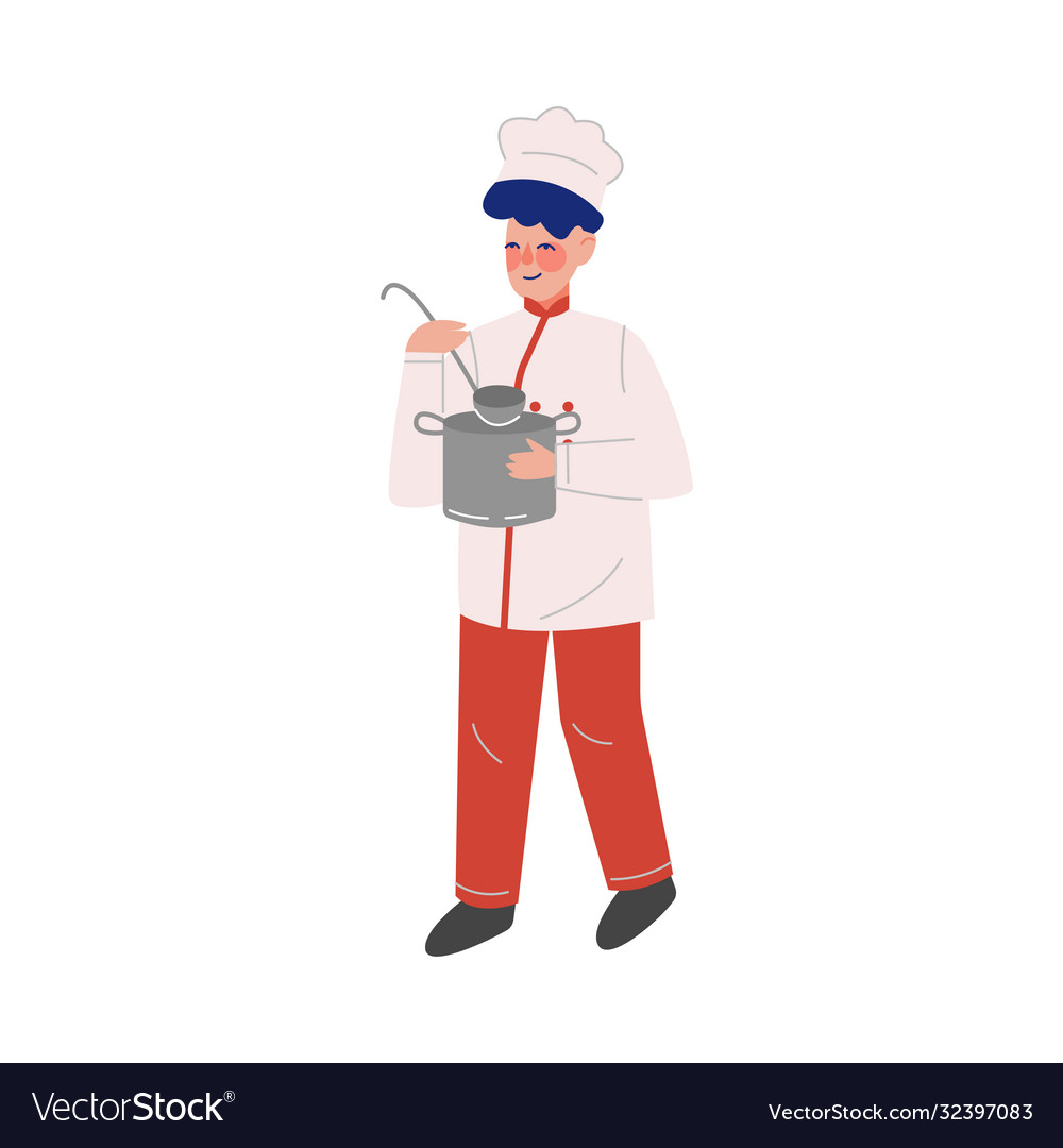 Man professional chef character with saucepan Vector Image