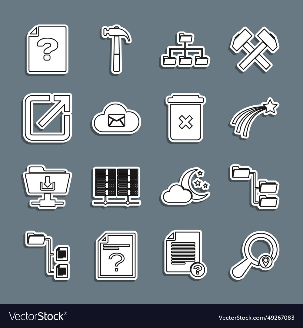 Set line search location folder tree falling star vector image Set line search location folder tree falling star