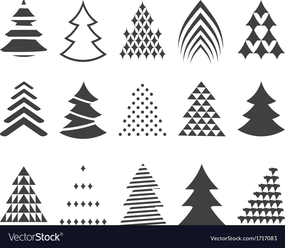 Set of 15 stylized christmas trees