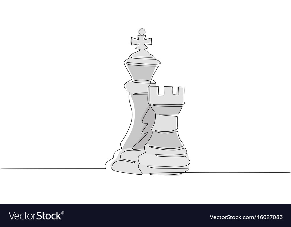 Continuous One Line Drawing Of Chess Pieces Minimalist Design