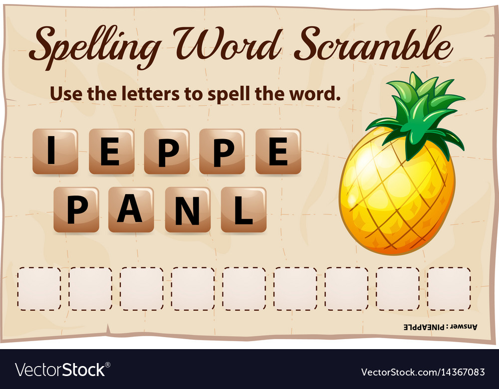 Spelling word scrable game with word pineapple Vector Image