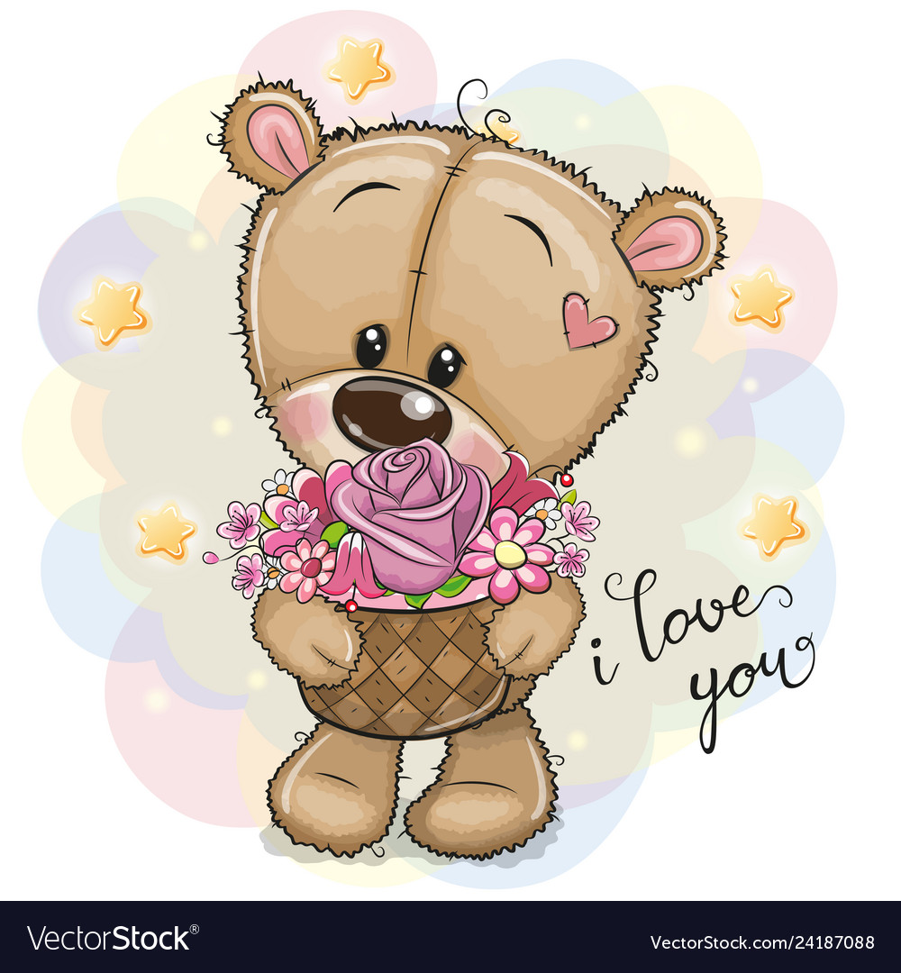 flowers and teddy bear