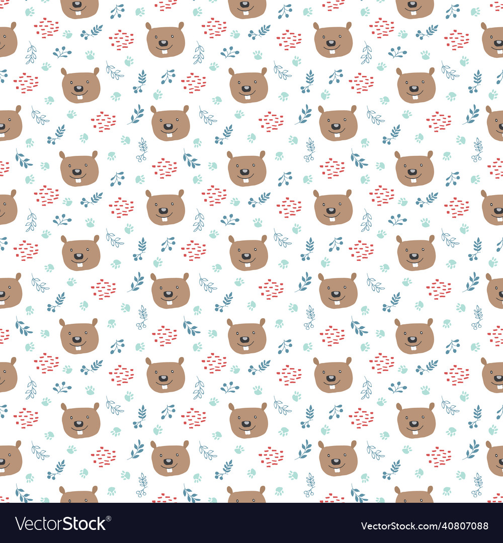 Cute beaver seamless pattern cartoon animals vector image Cute beaver seamless pattern cartoon animals