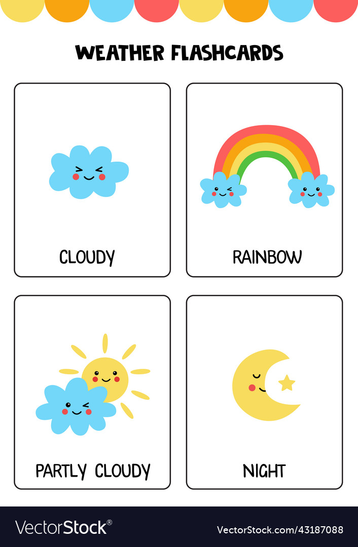 Cute cartoon weather elements with names Vector Image