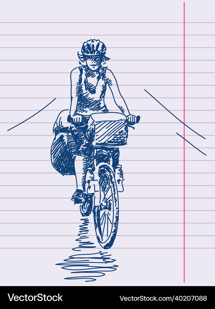 Hand drawn girl cyclist Royalty Free Vector Image