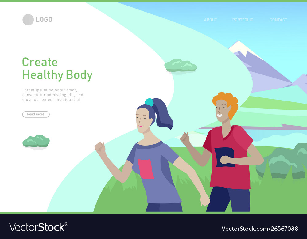 Landing page template with running group people Vector Image
