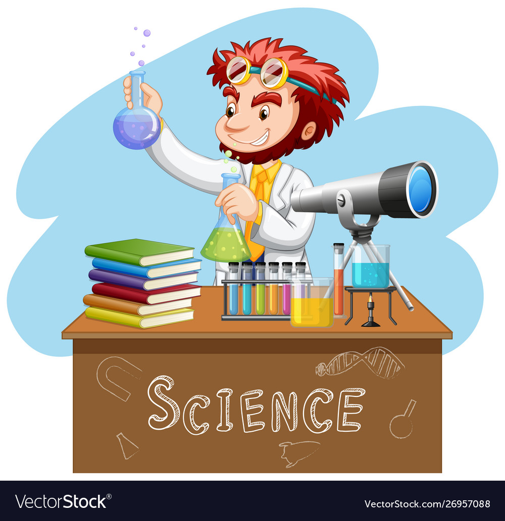 Scientist doing experiment in science lab Vector Image