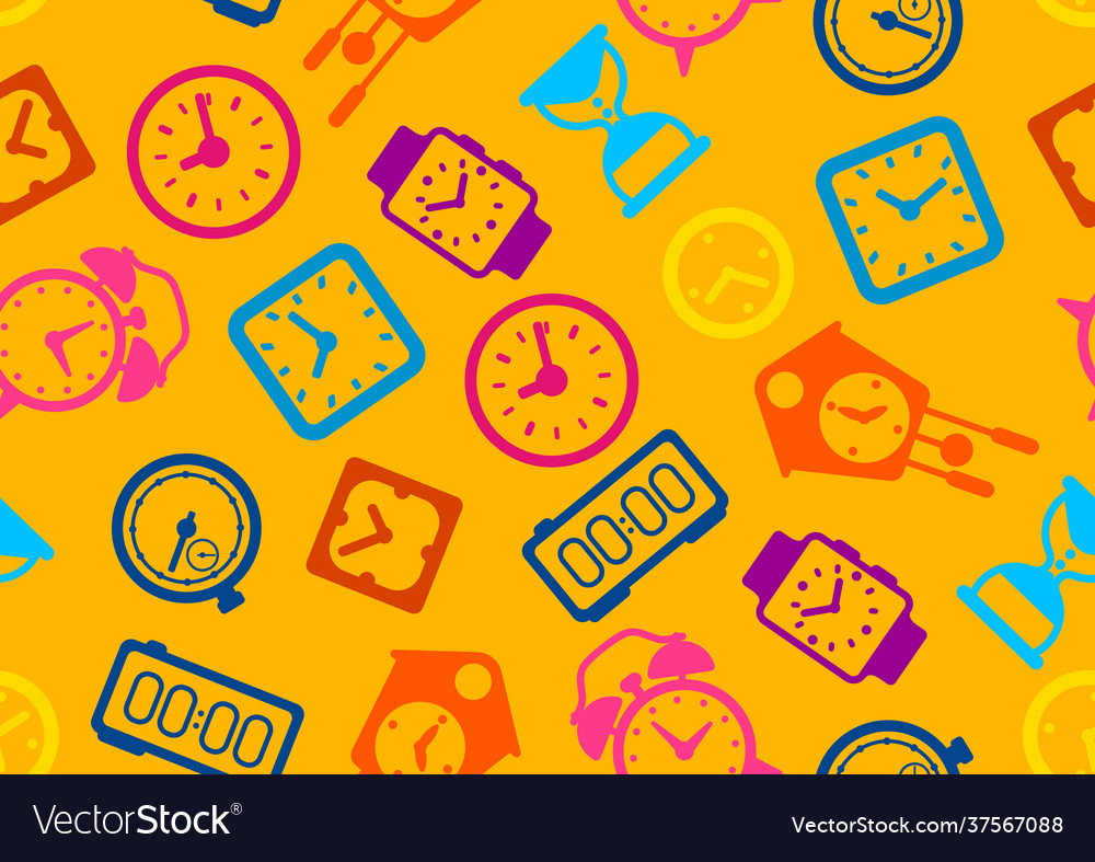 Seamless pattern with different clocks stylized vector image Seamless pattern with different clocks stylized