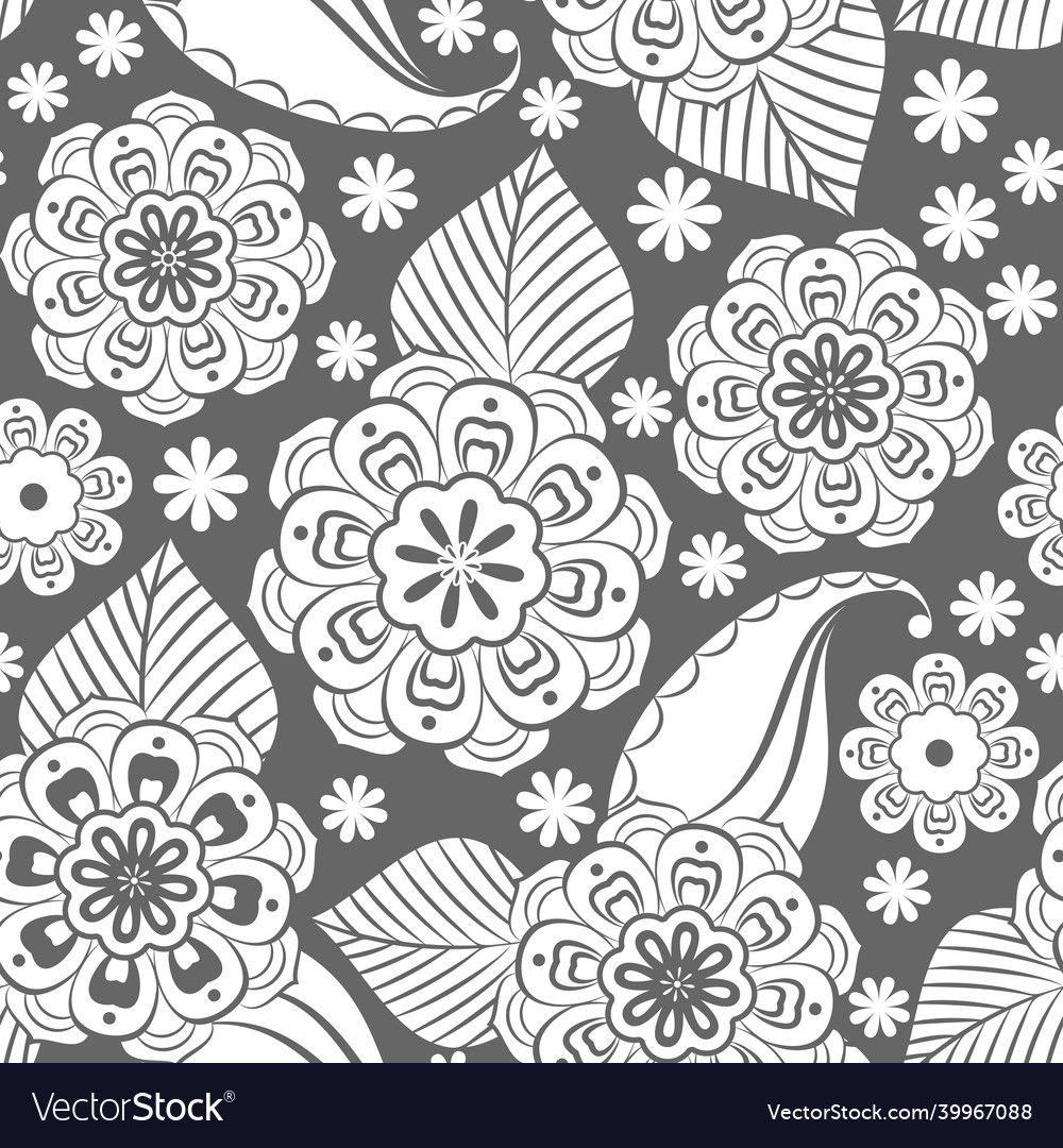 Seamless stylized flowers and leaves pattern