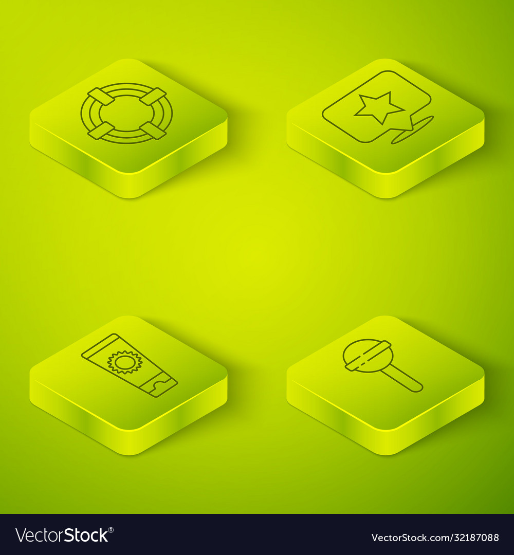 Set isometric map pointer with star sunscreen vector image Set isometric map pointer with star sunscreen