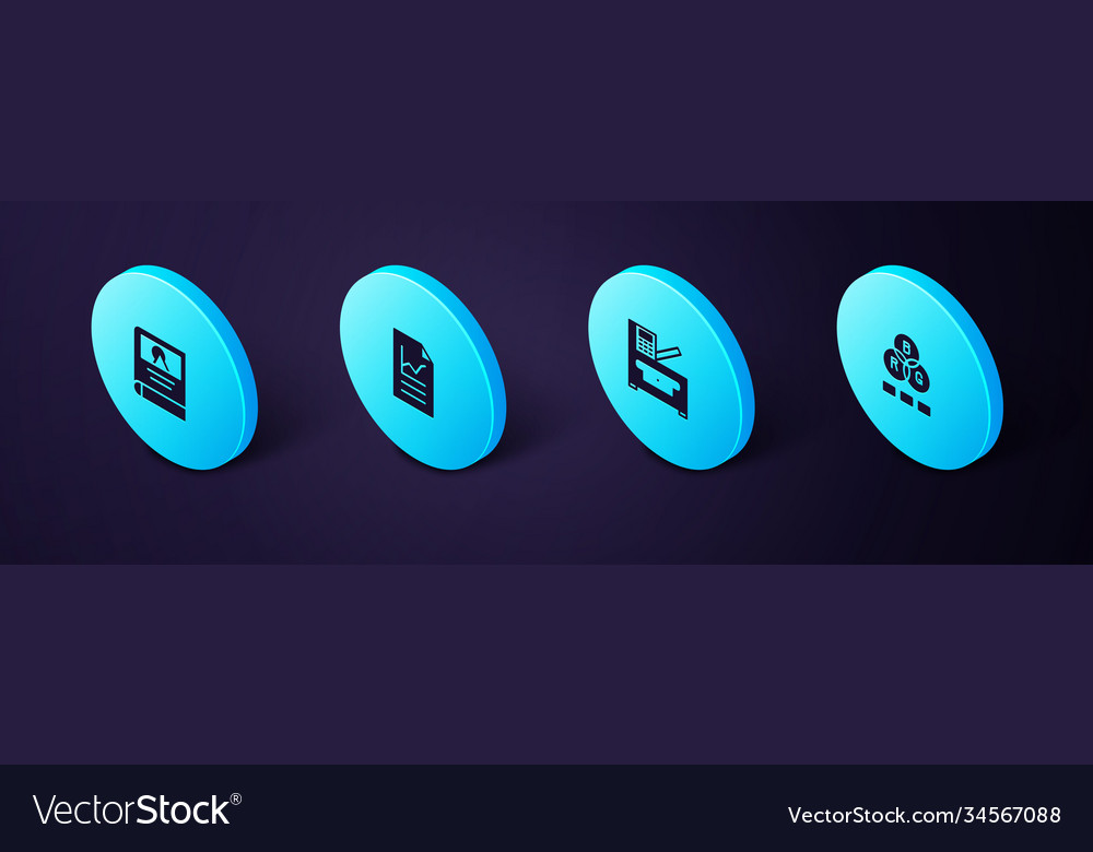 Set isometric rgb color mixing copy machine vector image Set isometric rgb color mixing copy machine