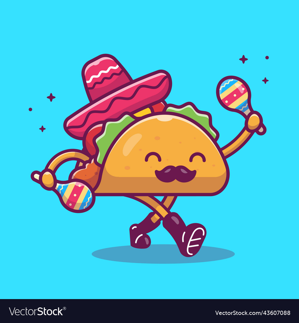 Sombrero hat mustache taco playing maracas Vector Image