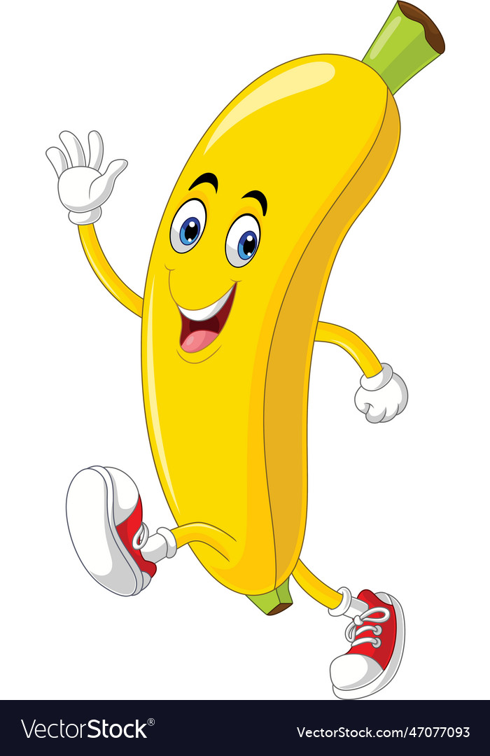 Cartoon Banana Running And Waving Hand Royalty Free Vector