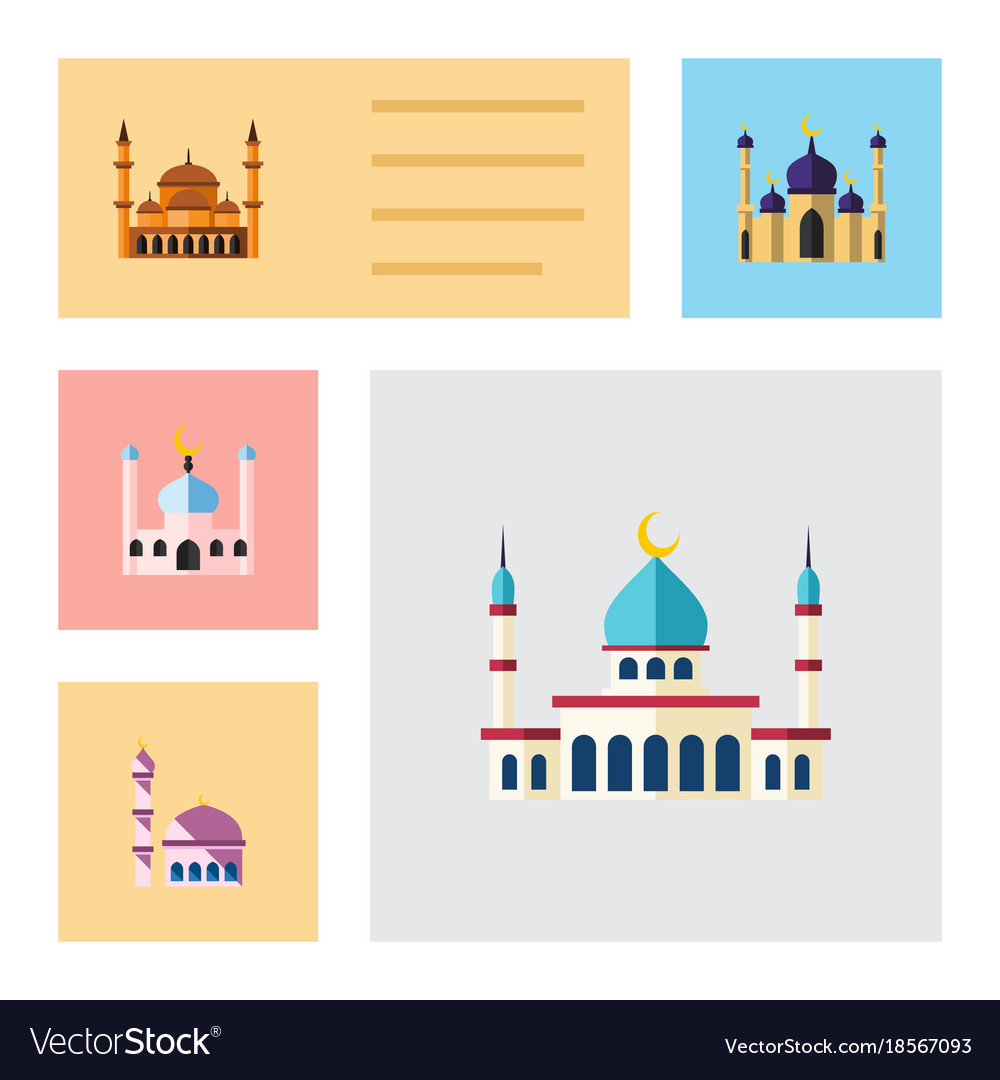 Flat icon mosque set of muslim mohammedanism