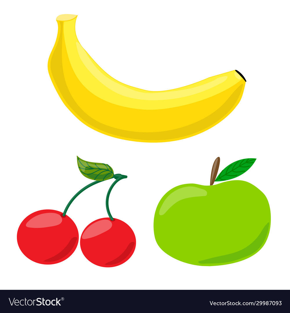 Fruit set 3 juicy fruits apple banana cherry vector image Fruit set 3 juicy fruits apple banana cherry