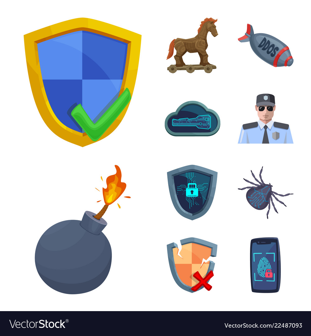 Isolated object of virus and secure symbol set vector image Isolated object of virus and secure symbol set