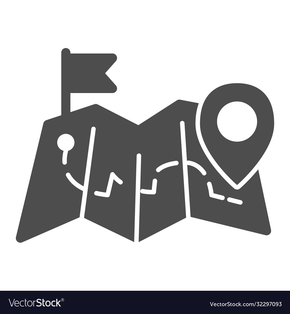Map with route from pointer to flag solid icon vector image Map with route from pointer to flag solid icon