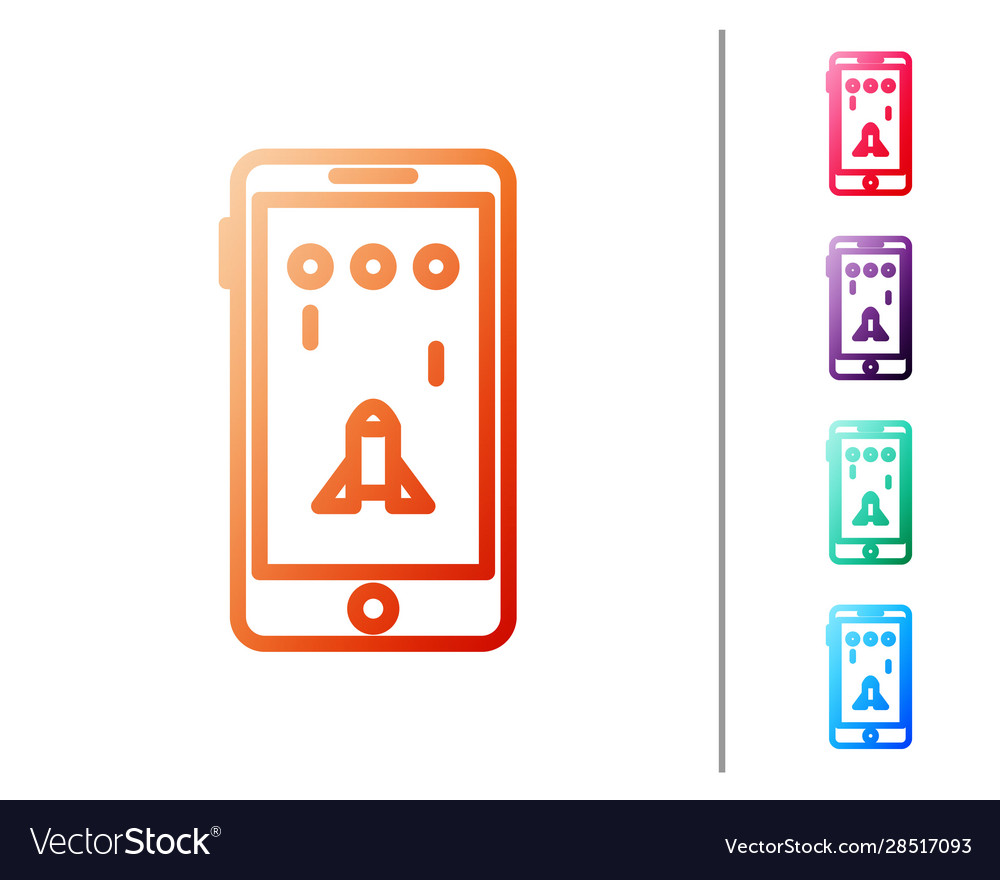 Red line smartphone and playing in game icon vector image Red line smartphone and playing in game icon