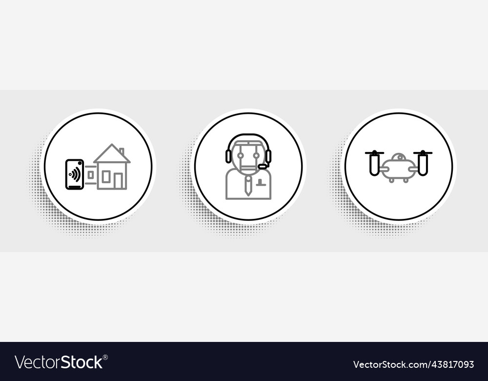 Set line drone flying with action camera smart Vector Image Set line drone flying with action camera smart