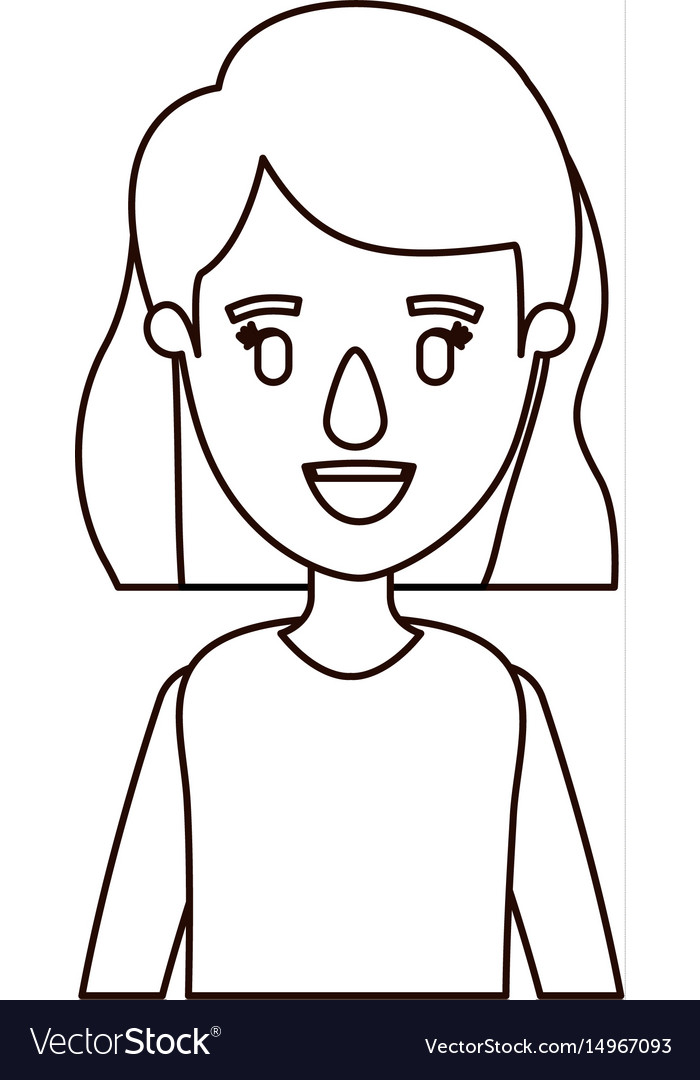 Sketch contour half body woman with short wavy Vector Image