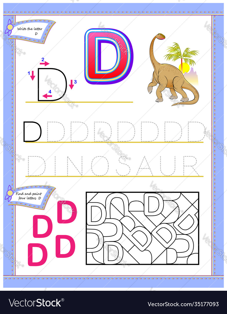 Worksheet for kids with letter d for study Vector Image Regarding Letter D Worksheet For Preschool