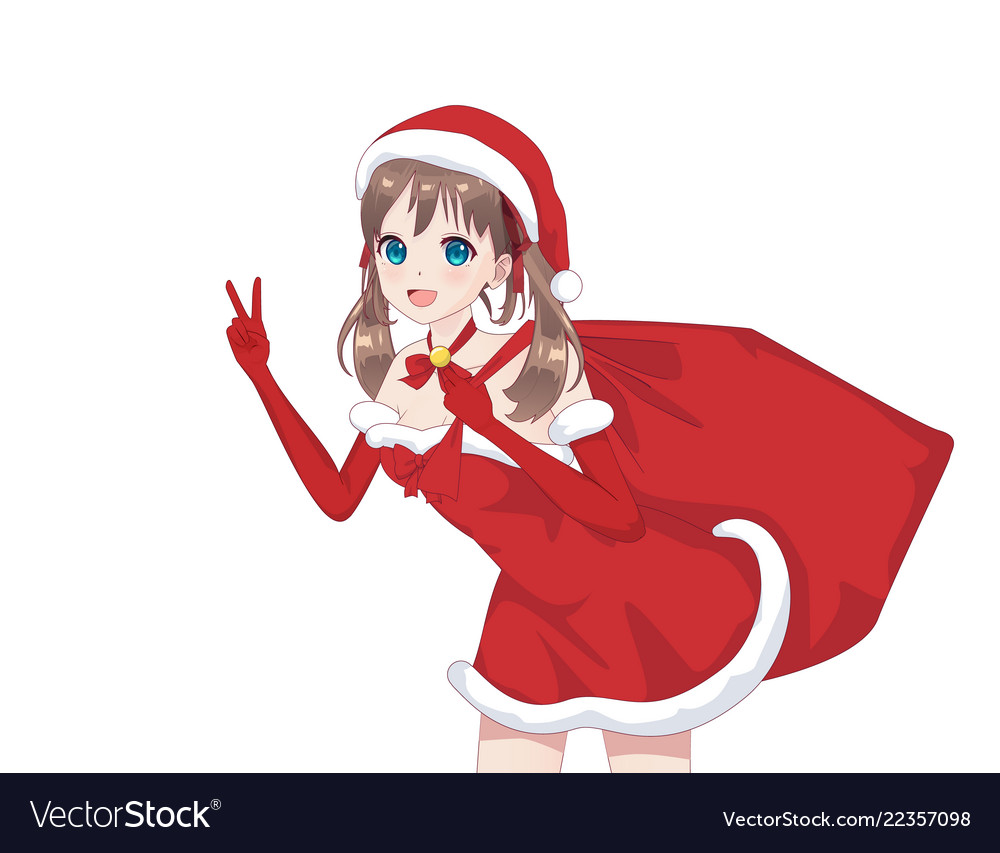 Anime manga girl dressed in santa claus costume Vector Image