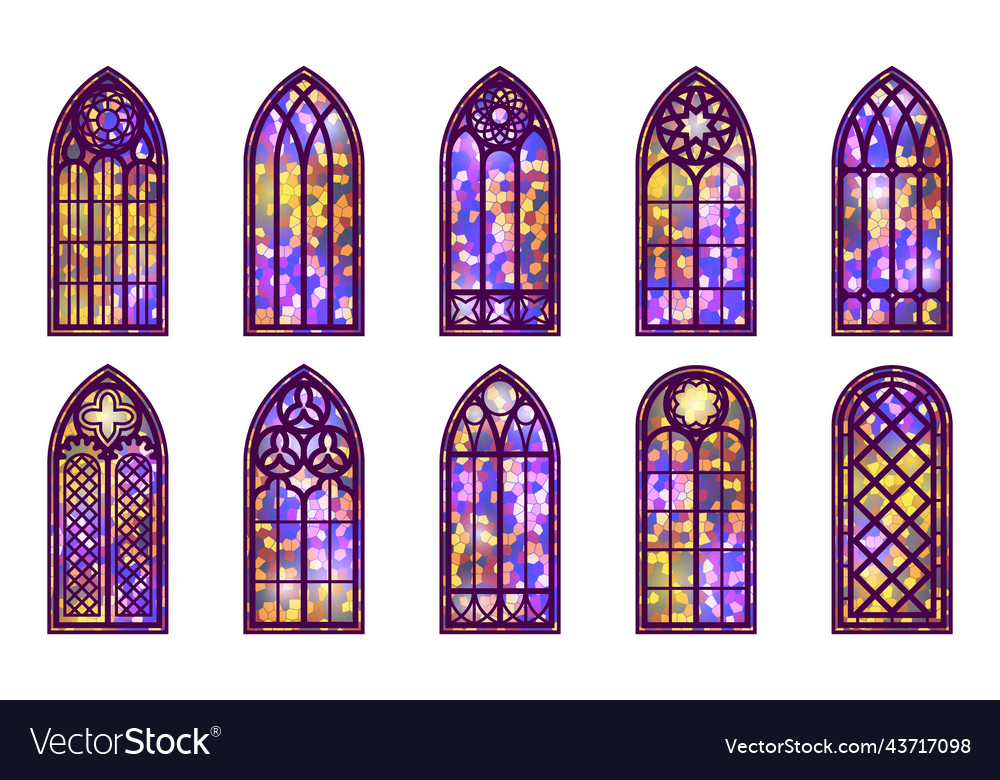 Gothic windows set vintage stained glass church Vector Image