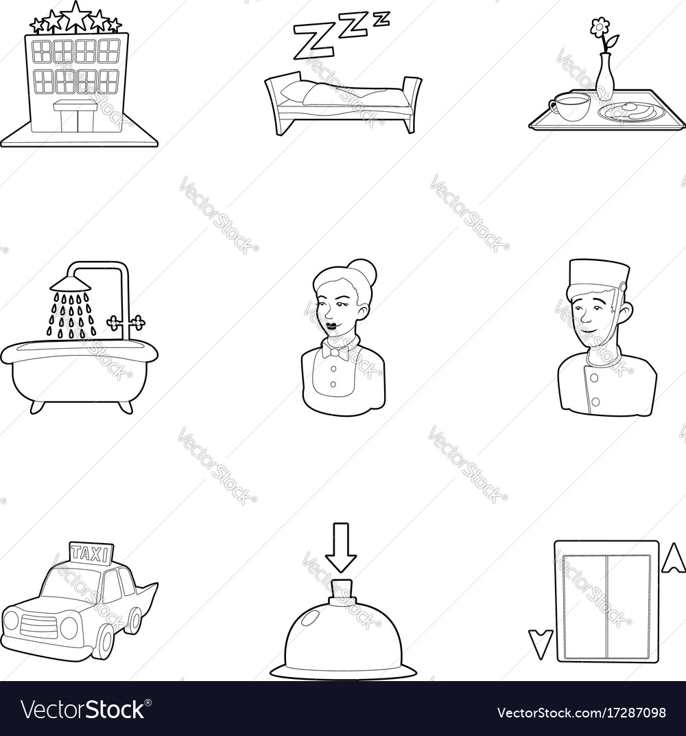 Inn icons set outline style Royalty Free Vector Image