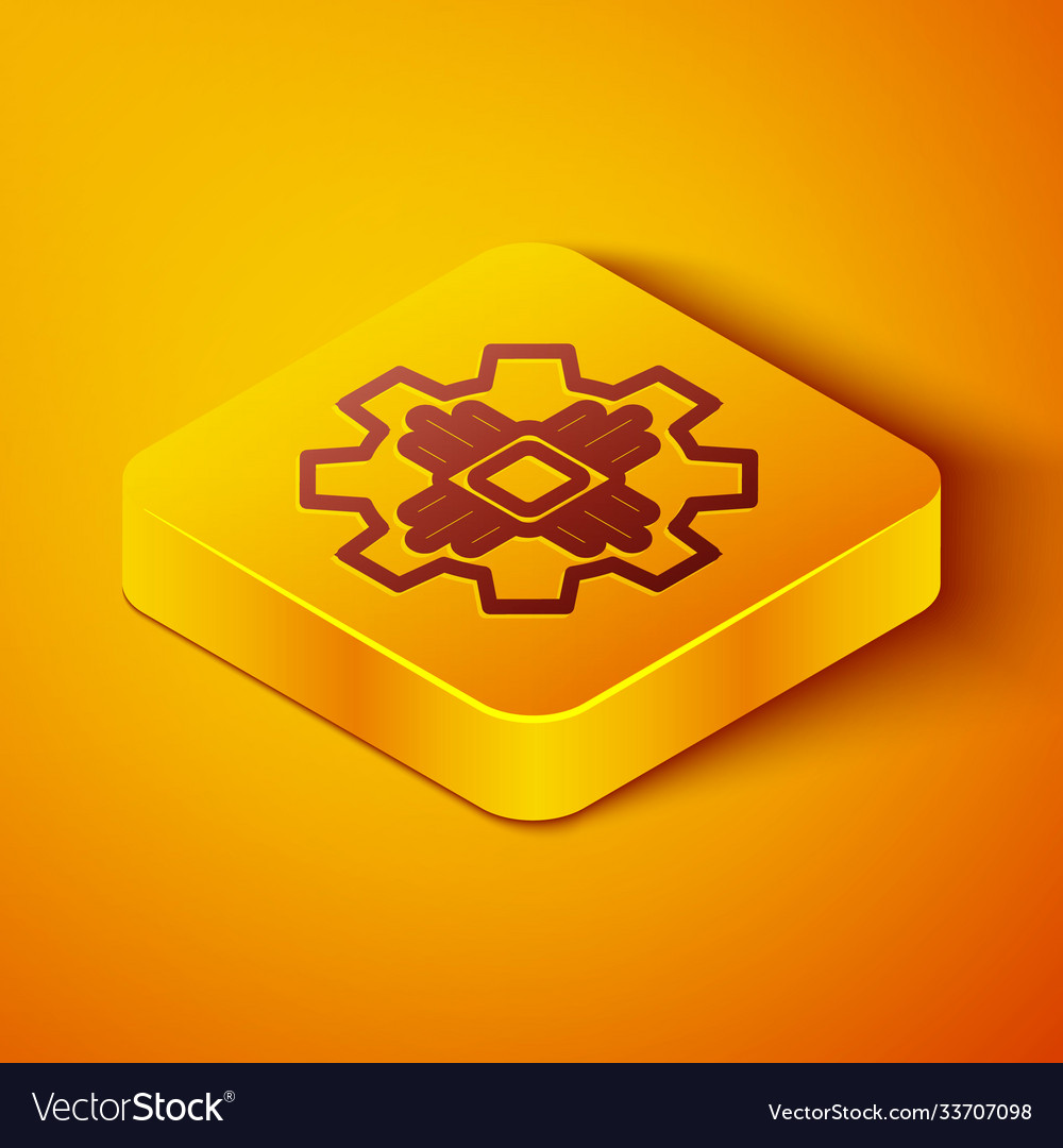 Isometric line processor icon isolated on orange Vector Image Isometric line processor icon isolated on orange