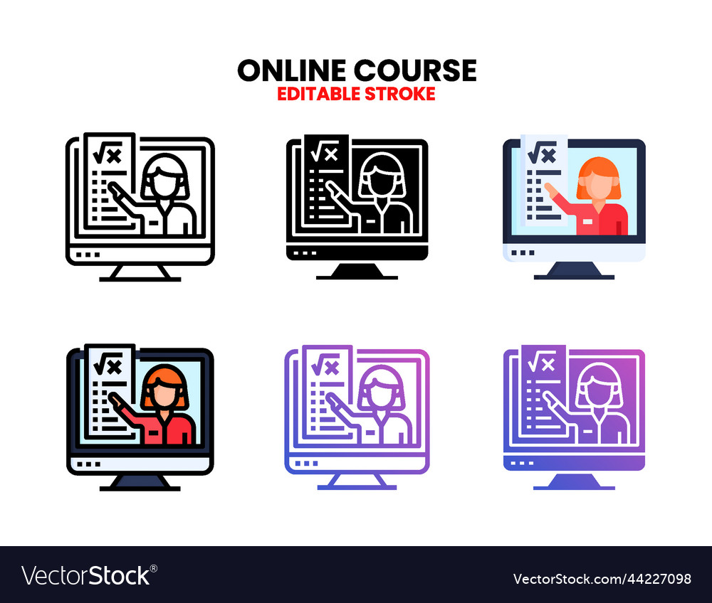 Online course icon set with different styles