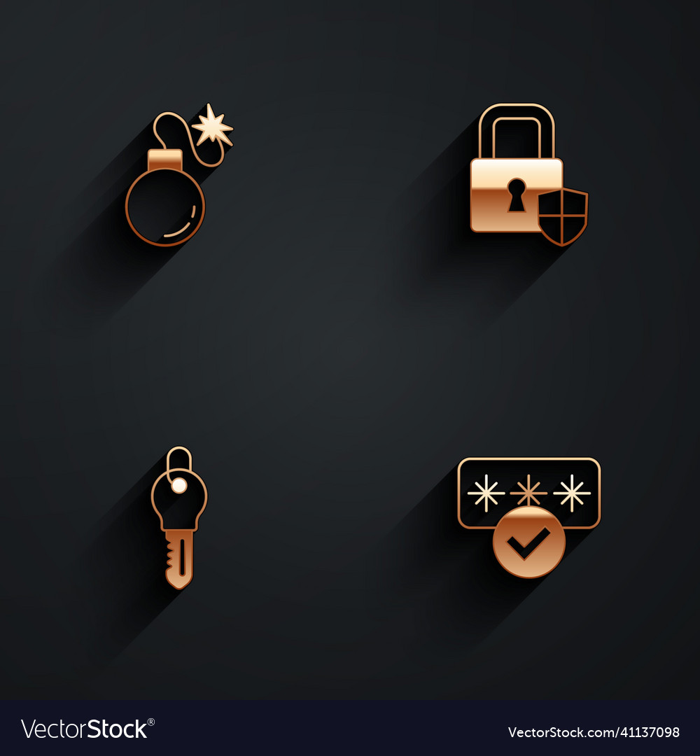 Set bomb shield security with lock key vector image Set bomb shield security with lock key
