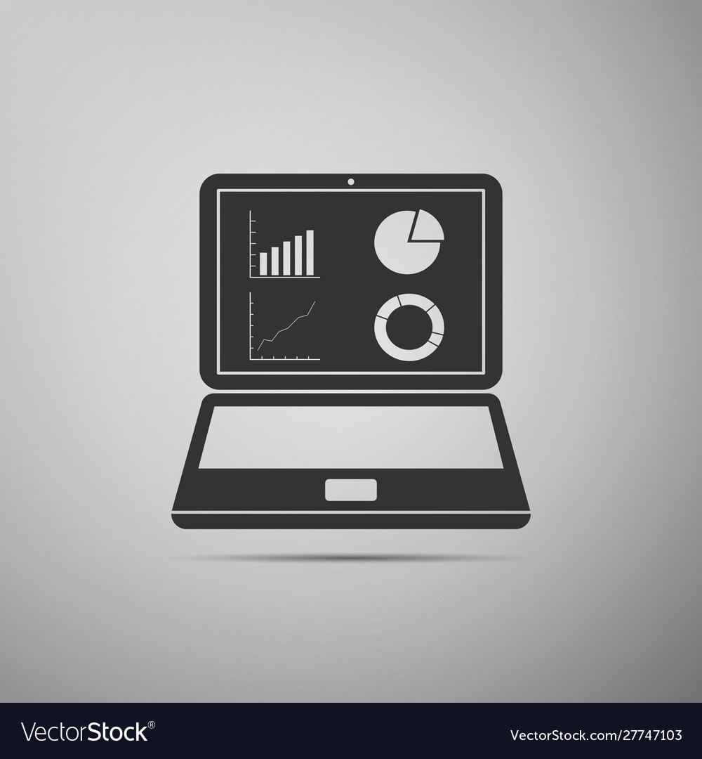 Black laptop with graph chart icon isolated Vector Image Black laptop with graph chart icon isolated