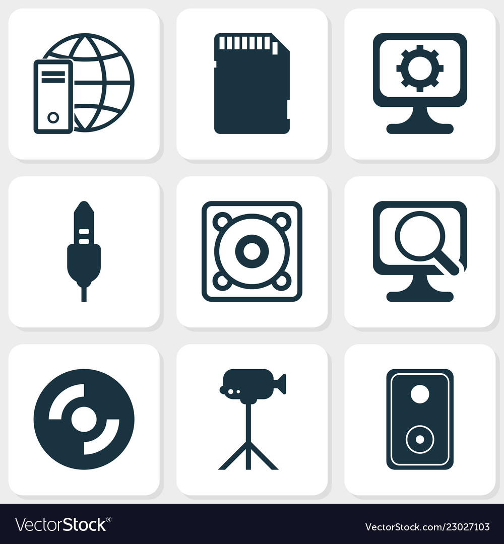 Computer icons set with settings speaker vector image Computer icons set with settings speaker