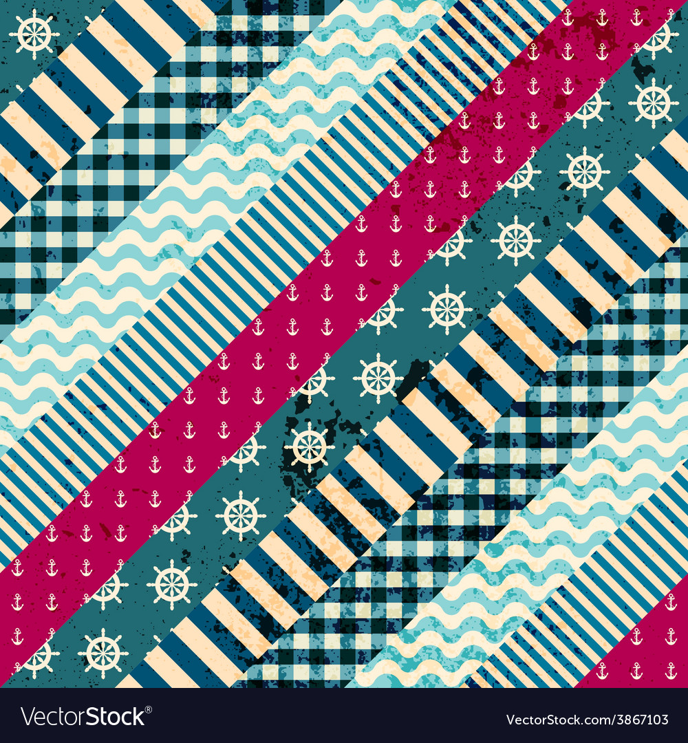 Diagonal patchwork pattern in nautical style