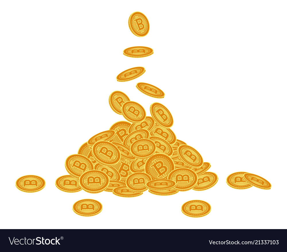 Flat bitcoin golden coins falling set