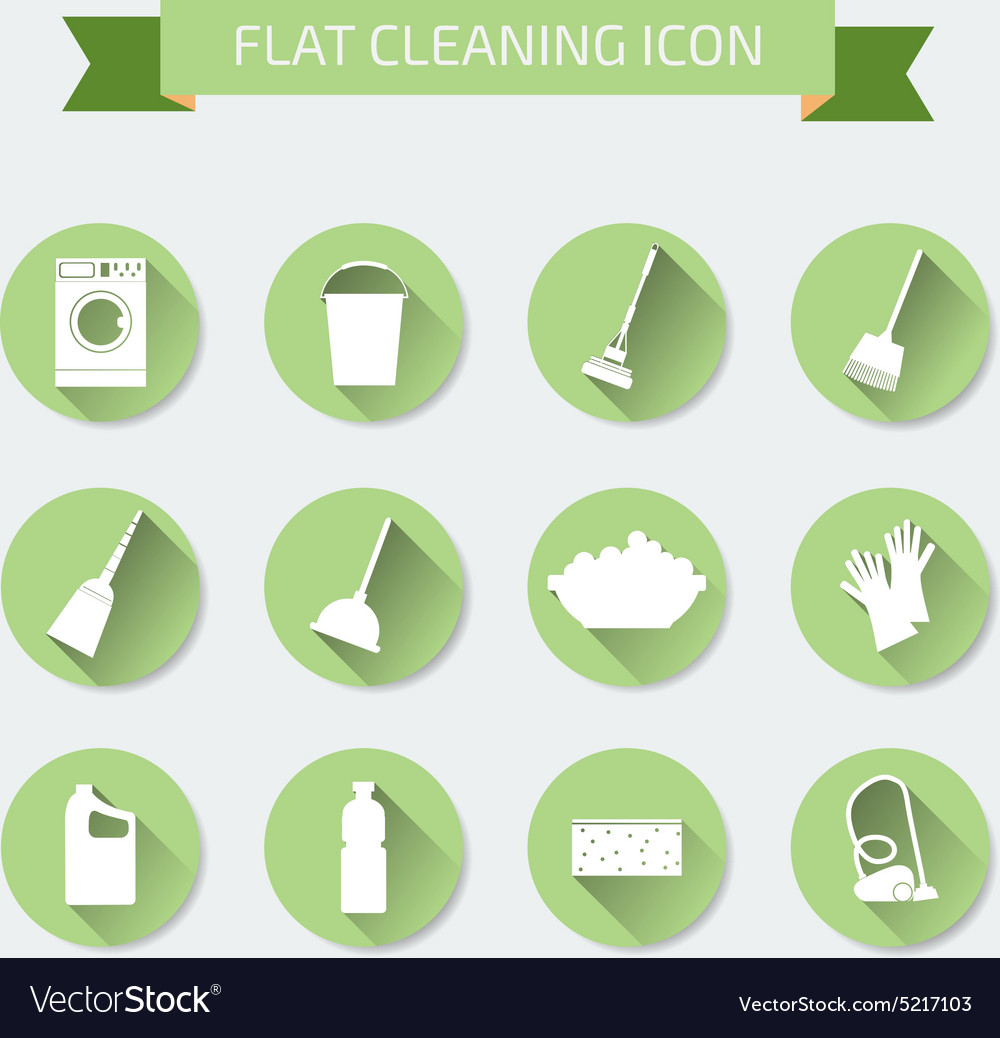 Flat color set of icons house cleaning and laundry