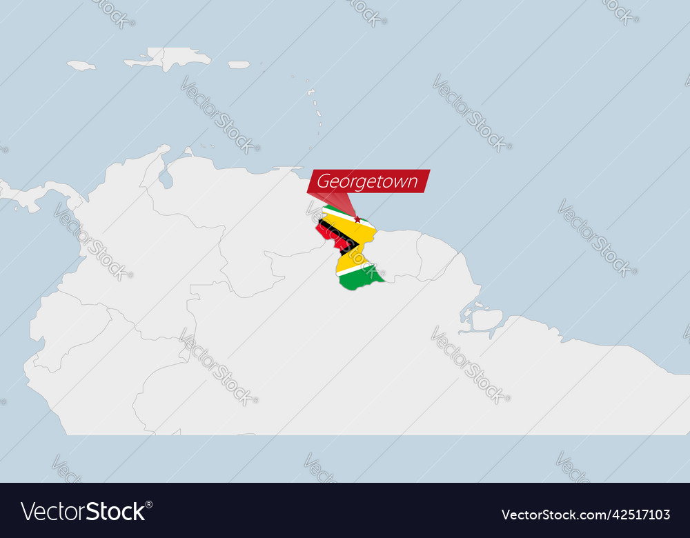 Guyana map highlighted in flag colors