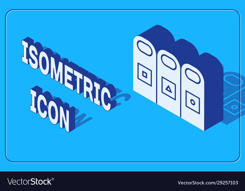 Isometric trash in garbage cans with sorted vector image Isometric trash in garbage cans with sorted