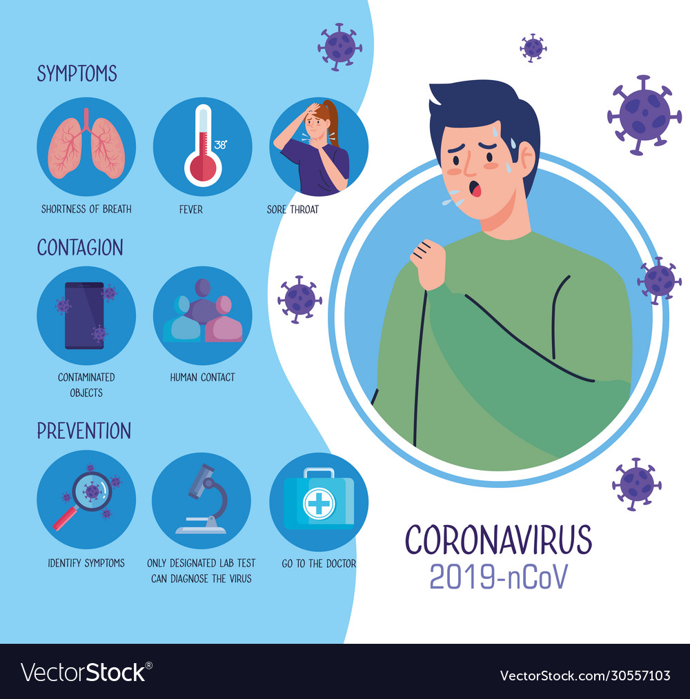 Man with cough and infographic coronavirus 2019 Vector Image