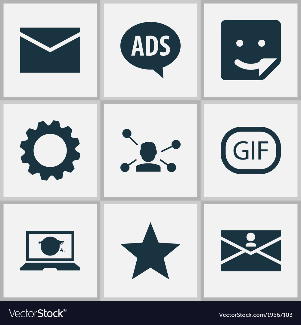 Media icons set with gif sticker laptop chat