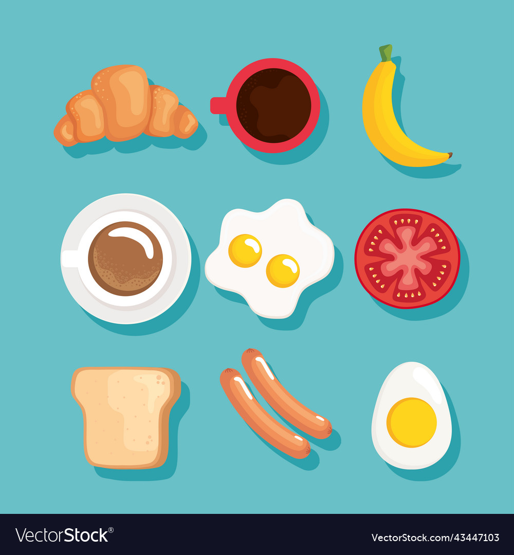 Nine breakfast ingredients icons