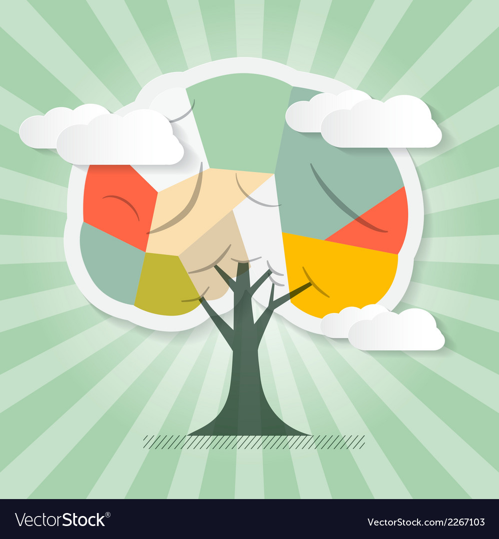 Retro paper tree with clouds