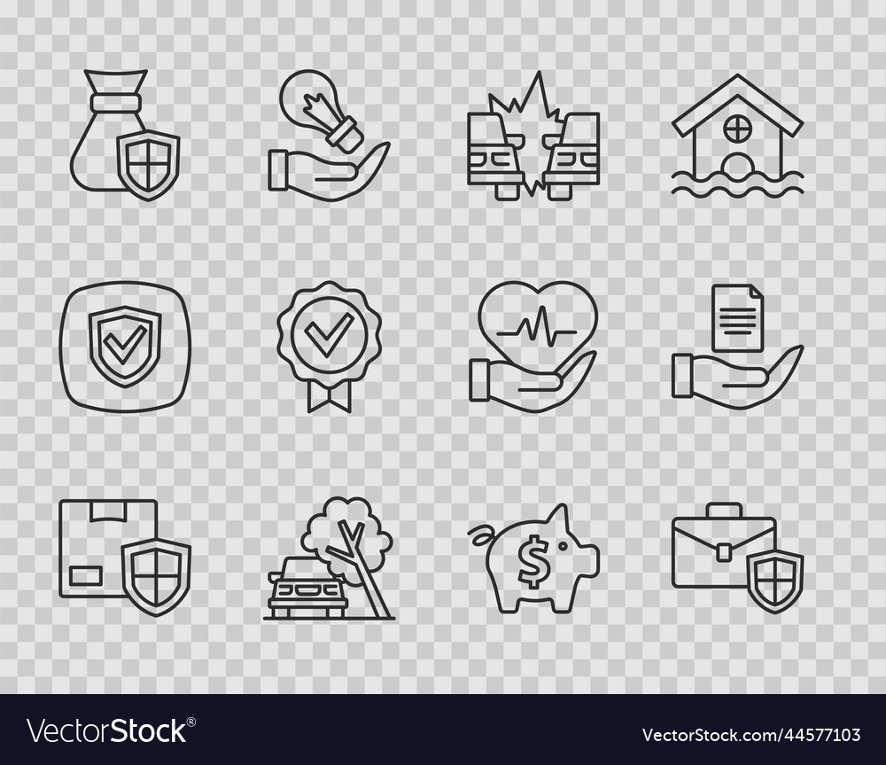 Set line delivery security with shield briefcase Vector Image Set line delivery security with shield briefcase