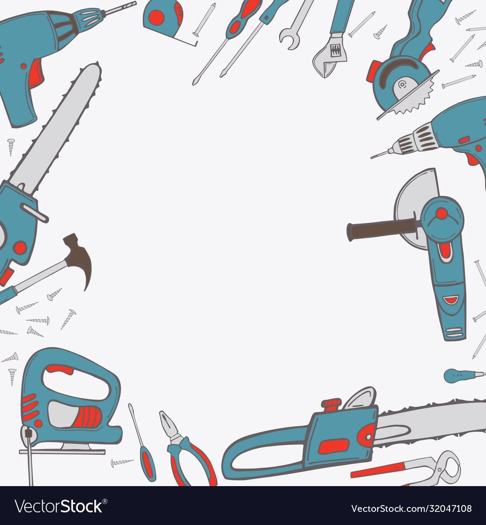 Background with hand drawn working tools sketch Vector Image Background with hand drawn working tools sketch