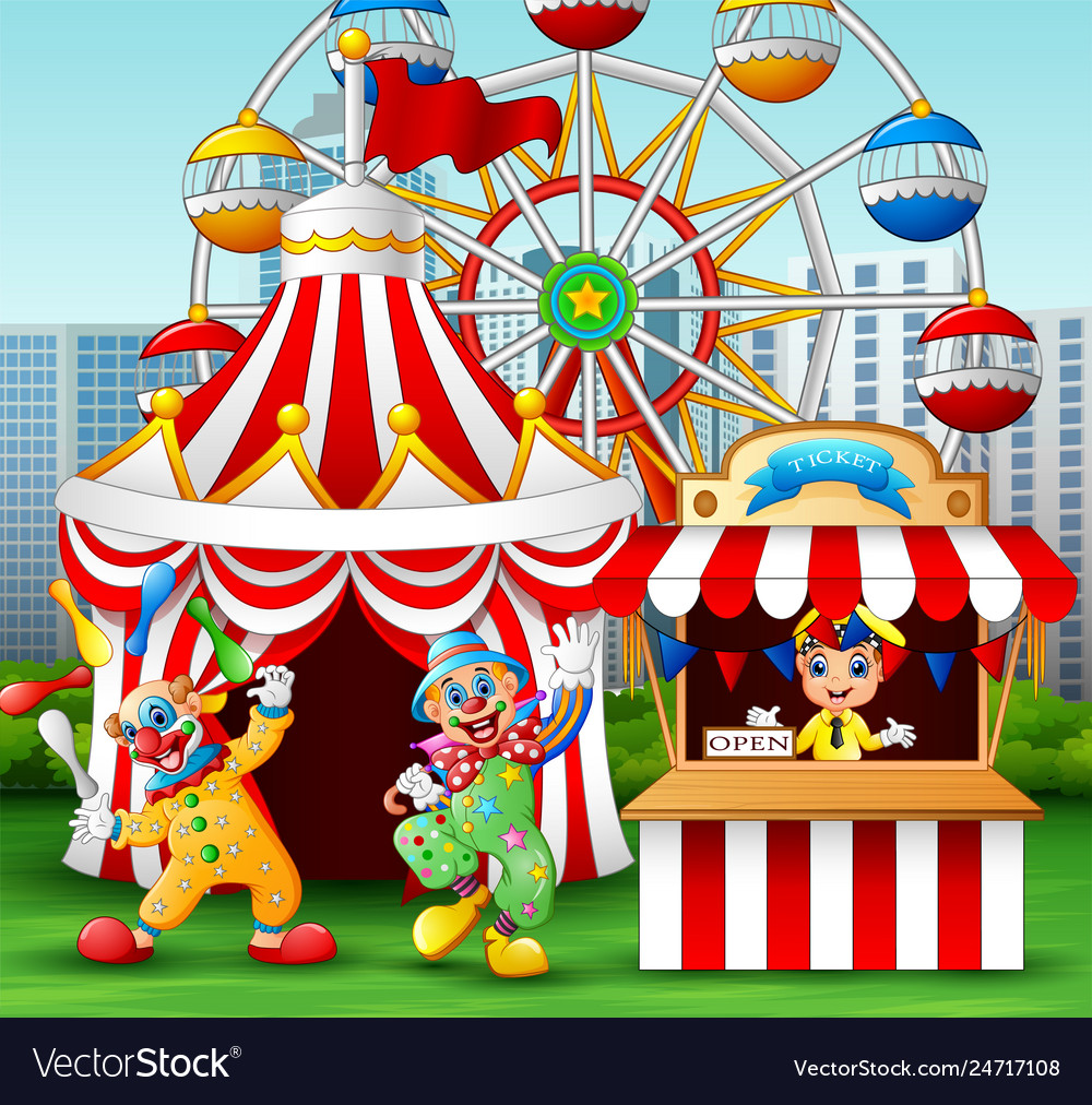 Cartoon clown show acrobatic performance at am Vector Image